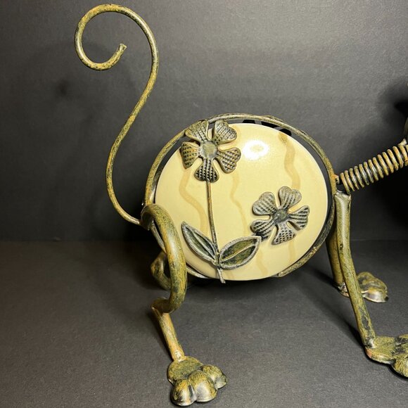 Unique Whimsical Metal Tin Floral Art Pottery Ceramic Dog Figure w/ Sunglasses - Picture 2 of 8